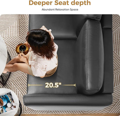 ABCASA Faux Leather Oversized Accent Chair with Storage Deep Seat Single Sofa Large Reading Armchair for Living Room Bedroom Office Black Set of 2