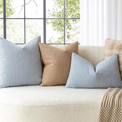 Foindtower Pack of 2 Textured Boucle Throw Pillow Covers Accent Solid Pillow Cases Cozy Soft Decorative Couch Cushion Case for Chair Sofa Bedroom Living Room Home Decor, 18 x 18 Inch,Camel