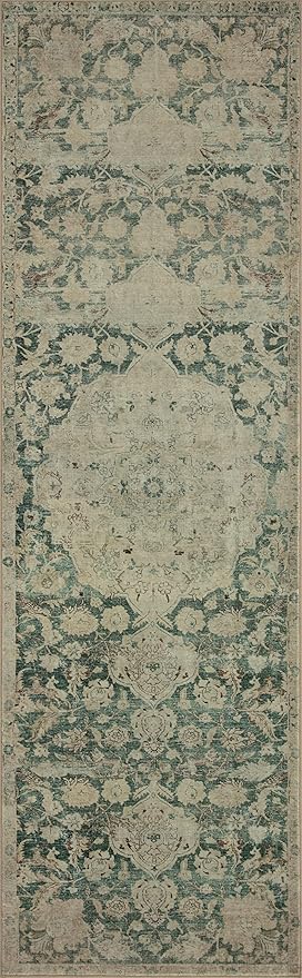 Loloi Magnolia Home by Joanna Gaines Sinclair Collection SIN-05 Jade/Sand 7'-6" x 9'-6", .25" Pile Height, Machine Washable, Area Rug