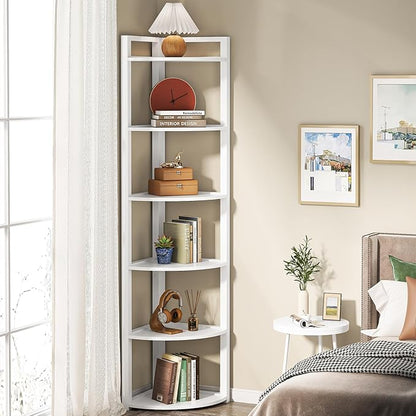 Tribesigns 6 Tier Corner Shelf, 70.9 Inch Tall Corner Bookshelf Small Bookcase Modern Corner Shelving Unit Storage Rack for Living Room, Home Office, Kitchen, Small Space (White)