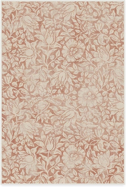 RUGGABLE x Morris & Co Washable Area Rug – Mallow Rust Red 4x6, Stain-Resistant, Non-Slip – Medium Machine Washable Rugs for Living Room, Bedroom, Hallway, Entryway & Office–with Standard Pad