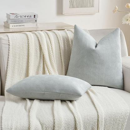 FUTEI Light Grey Chenille Decorative Throw Pillow Covers 12x20 Inch Set of 2,Soft Cozy Striped Geometric Patterns Lumbar Pillow Cases,Modern Home Decor for Couch Bed Living Room