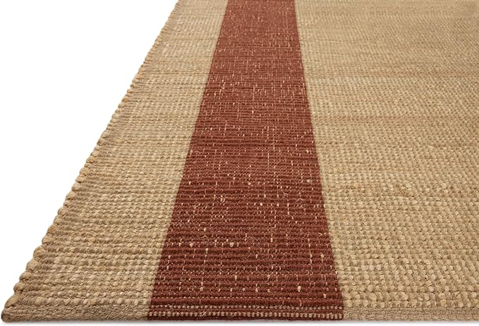 Loloi Leanne Ford Weatherstaff Collection WTS-02 Natural/Brick 3'-6" x 5'-6" Accent Rug Jute, Striped, Neutral, Entryway, Mudroom, Bathroom, and Kitchen
