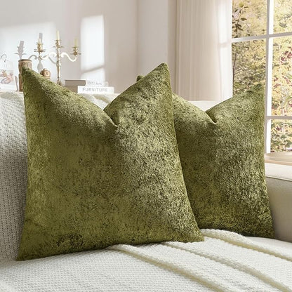 FUTEI Moss Green Flannel Throw Pillow Covers 22x22 Inch Set of 2,Soft Dimensional Textured Cushion Cases,Modern Home Decor for Couch Living Room