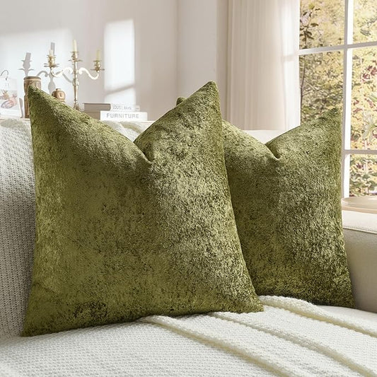 FUTEI Moss Green Flannel Throw Pillow Covers 22x22 Inch Set of 2,Soft Dimensional Textured Cushion Cases,Modern Home Decor for Couch Living Room