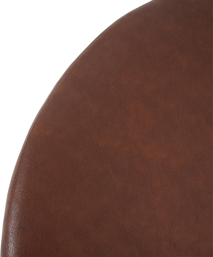 Christopher Knight Home GAVI 30" Ottoman Foot Stool, Faux Leather Pouf Footstool Ottoman Seat, Upholstered Foot Chair, Round Footrest, Modern Side Table for Living Room Bedroom Home Decor, Brown