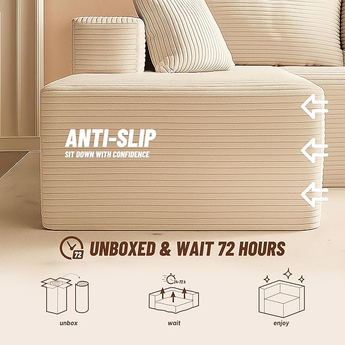 138" Modular Sofa Memory Foam Sectional Couches for Living Room, Sleeper Sofa Bed, Corduroy, Camel