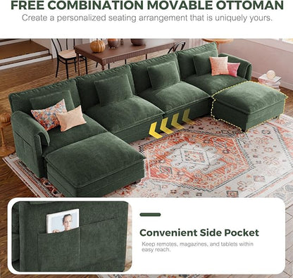 ELUCHANG Oversized 153" Modular Sectional Sofa, Comfy Deep Seat Cloud Couch Sleeper Sofa Bed, 8 Seat Modern Couch with Removable Cover for Living Room, Apartment, DIY Combination, Chenille Olive Green