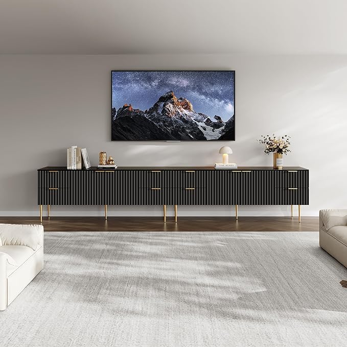 SICOTAS TV Stand for 55/60/65/70 Inch TV - 62 Inch TV Stands for Living Room Entertainment Center with 4 Drawers, Fluted Modern TV Media Console Television Cabinet for Bedroom(Black, 2 Pieces)