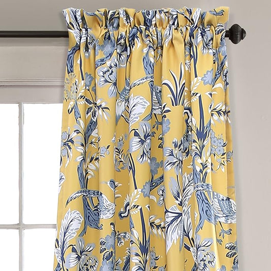 Lush Decor Dolores Light Filtering Window Panels, Pair, 52" W x 108" L, Yellow - Floral Curtains for Bedroom - Vintage Curtains - Coquette Room Decor