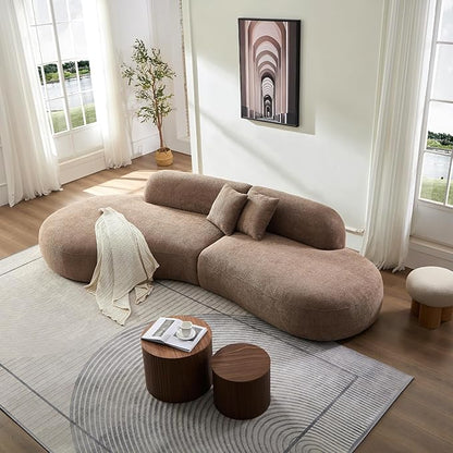 135.4" Oversized Curved Sofa, Modern Minimalist Comfy Sectional Couch, Upholsted Boucle Luxury Sofas Chaise, 6 Seater Modular Couches for Living Room Home Office Apartment (Left Facing,Camel)