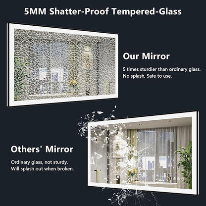 48x36 Inch LED Bathroom Mirror with Lights (Front Lit and Backlit) Black Framed Lighted Vanity Mirror for Bathroom Wall Dimmable Anti-Fog Memory Tempered Glass Horizontal/Vertical