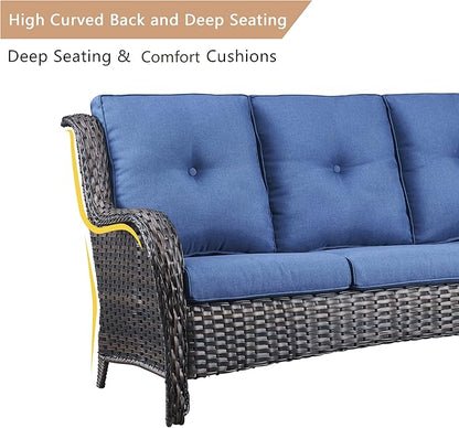 HUMMUH Outdoor Patio Furniture 7 Pieces Furniture Set Wicker Outdoor Sectional Couch with Patio Swivel Glider Chairs,Coffee Side Table,Ottomans for Patio