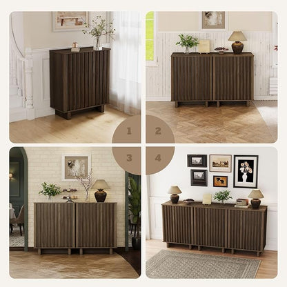LukeAlon Fluted Sideboard Cabinet, Mid-Century Modern Accent Buffet Cabinet with Storage, 47" Wooden Credenza Cabinets 31.5" Height for Living Room Dining Room Entryway Hallway, Walnut Color