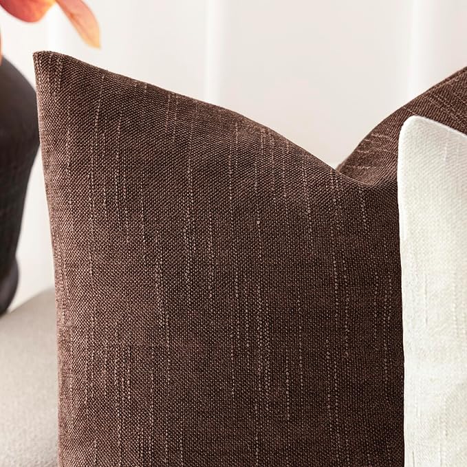 Foindtower Pack of 2 Soft Textured Chenille Throw Decorative Pillow Covers Square Accent Solid Cushion Cover Cozy Neutral Farmhouse Pillow Case for Couch Sofa Bedroom Living Room 18x18 Inch,Red Brown