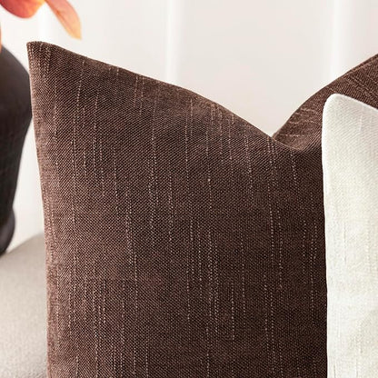 Foindtower Pack of 2 Soft Textured Chenille Throw Decorative Pillow Covers Square Accent Solid Cushion Cover Cozy Neutral Farmhouse Pillow Case for Couch Sofa Bedroom Living Room 22x22 Inch,Red Brown