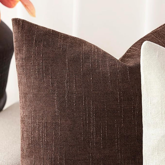 Foindtower Pack of 2 Soft Textured Chenille Throw Decorative Pillow Covers Square Accent Solid Cushion Cover Cozy Neutral Farmhouse Pillow Case for Couch Sofa Bedroom Living Room 22x22 Inch,Red Brown
