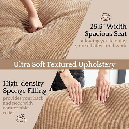 LukeAlon Modern Chenille Accent Armchairs Set of 2, Upholstered Lounge Chairs with Brass Metal Frame Thickened Cushion Single Sofa Chair Comfy Leisure Chair for Bedroom Living Room, Khaki