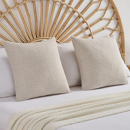 FUTEI Natural Decorative Throw Pillow Covers 26x26 Inch Set of 2,Soft Linen Slub Texture Euro Pillow Sham,Farmhouse Home Decor for Couch Bed Living Room