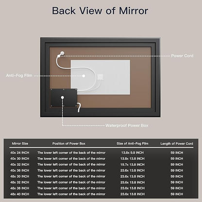 ISKM Framed LED Mirror for Bathroom 48"x36", Dimmable LED Bathroom Mirror with Lights, Anti-Fog, Front and Backlit Lighted Mirror 3-Colors, Shatterproof, Memory Function