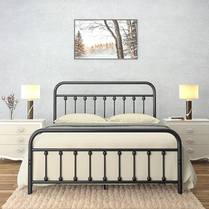 Golden Gate Beds Vintage Style King Size Metal Bed Frame with Wrought Iron Headboard and Footboard – Classic Platform Bed with 11" Storage Space, No Box Spring Required, Black Finish