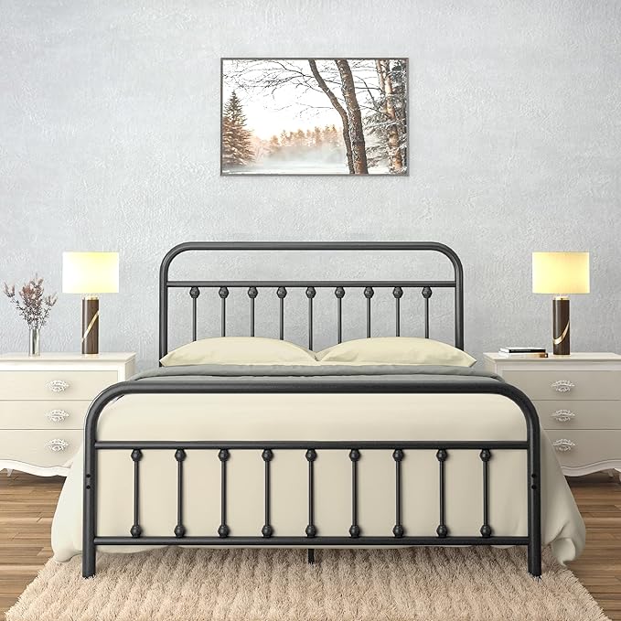 Golden Gate Beds Vintage Style Metal Bed Frame with Wrought Iron Headboard and Footboard, Classic Platform Bedframe with Storage, No Box Spring Needed, Mattress Foundation, Black, Full Size