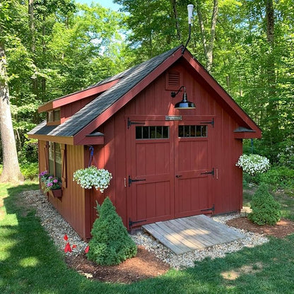 Steel Lighting Co. Gardena Barn Light | Outdoor Wall Mounted | 16" Dome | Upslope Gooseneck | Farmhouse Light Made in America | Green Exterior/White Interior