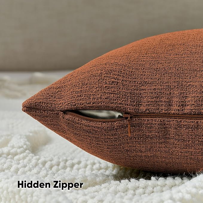 FUTEI Rust Chenille Decorative Throw Pillow Covers 12x20 Inch Set of 2,Soft Cozy Faux Linen Textured Lumbar Pillow Cases,Farmhouse Home Decor for Couch Living Room