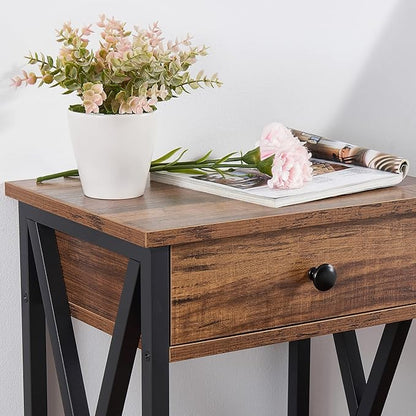 VECELO Modern Versatile Nightstands X-Design Side End Table with Storage Basket Night Stand Storage Shelf for Living Room Bedroom