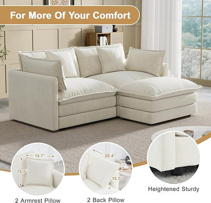 Modular Sectional Sofa, 76.7 Inch L-Shaped Cloud Sofa with Deep Seat Comfortable Chenille Sofa with Cushion Double Sectional Sofa for Living Room Apartment,White