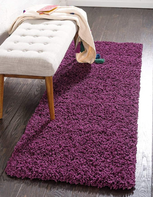 Unique Loom Solid Shag Collection Area Rug (2' 6" x 16' 5" Runner, Eggplant Purple)