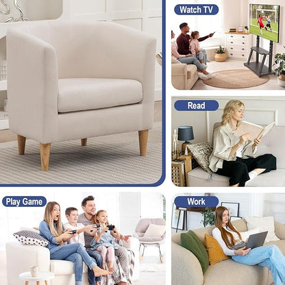 Accent Barrel Chair, Modern Comfy Living Room Chairs with Armrest Small Reading Chair with Cozy Soft Padded for Bedroom Reception Room Cafe, White