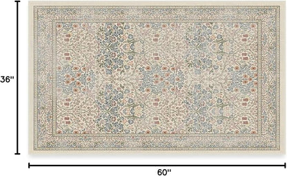RUGGABLE x Morris & Co Washable Area Rug – Blackthorn Ivory Blue 3x5, Stain-Resistant, Non-Slip – Small Machine Washable Rugs for Living Room, Bedroom, Hallway, Entryway & Office–with Cushioned Pad