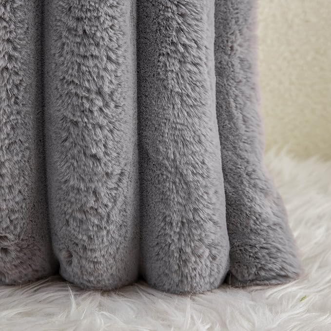 Neelvin Grey Faux Fur Cozy Soft Striped Decorative Throw Pillow Covers 18x18 inch Set of 2,Velvet Pillowcase Cushion Case for Sofa Couch