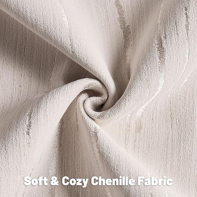 FUTEI Beige Chenille Decorative Throw Pillow Covers 16x16 Inch Set of 2,Soft Embossed Striped Textured Cushion Case,Modern Home Decor for Couch Bed Living Room