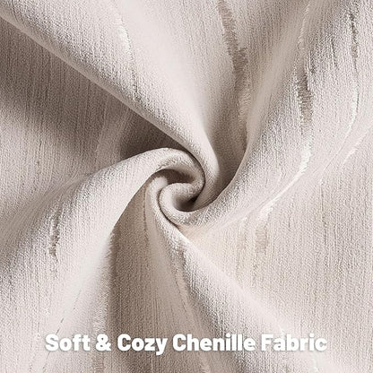 FUTEI Beige Chenille Decorative Throw Pillow Covers 16x16 Inch Set of 2,Soft Embossed Striped Textured Cushion Case,Modern Home Decor for Couch Bed Living Room