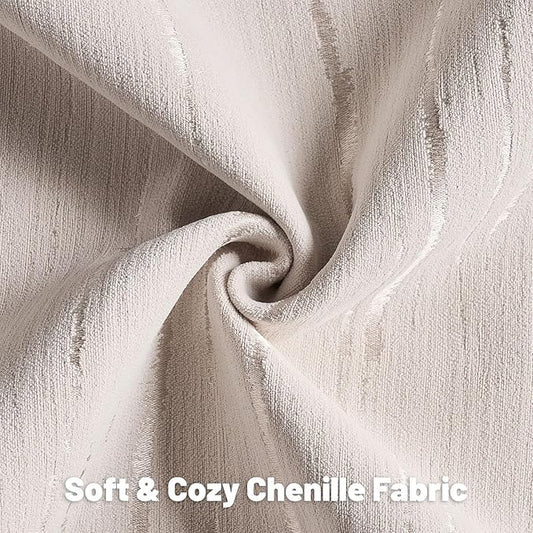 FUTEI Beige Chenille Decorative Throw Pillow Covers 16x16 Inch Set of 2,Soft Embossed Striped Textured Cushion Case,Modern Home Decor for Couch Bed Living Room