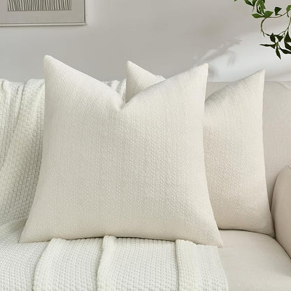 FUTEI Cream Chenille Throw Pillow Covers 20x20 Inch Set of 2,Soft Striped & Diamond Textured Cushion Cases,Modern Home Decor for Couch Living Room