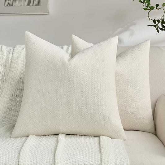 FUTEI Cream Chenille Throw Pillow Covers 20x20 Inch Set of 2,Soft Striped & Diamond Textured Cushion Cases,Modern Home Decor for Couch Living Room