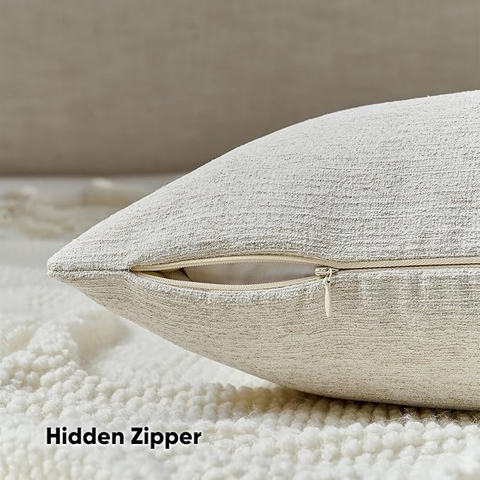 FUTEI Natural White Wood Chenille Decorative Throw Pillow Covers 24x24 Inch Set of 2,Soft Cozy Faux Linen Textured European Pillow Shams,Farmhouse Home Decor for Couch Living Room