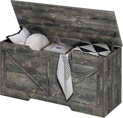 HOOBRO Storage Bench, 39.4” Retro Wooden Storage Chest with U-Shaped Cut-Out Pull, Safety Hinge, Supports 220 lb and Easy Assembly for Toy Box Organizer (Vintage Gray) VP771CW01