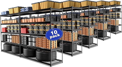 WORKPRO 5-Tier Metal Shelving Unit, 48”W x 24”D x 72”H, Heavy Duty Adjustable Storage Rack, 4000 lbs Load Capacity (Total), for Garage, Basement, Warehouse, 10 Pack