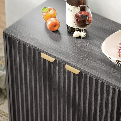 HOMCOM Fluted Sideboard Buffet Cabinet, 55" Modern Accent Console Cabinet with 4 Doors, 2 Adjustable Shelves and 5 Wood Legs, Dark Gray