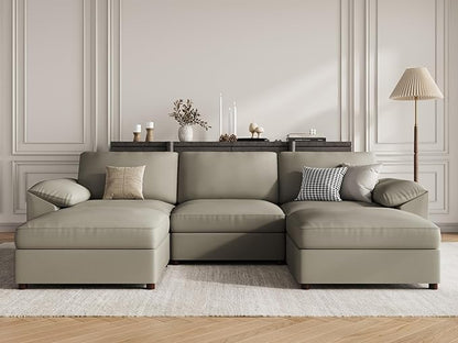 EASE MOOSE Oversized Modular Sofa with Deep Seat,Extra Large Sectional U Shaped Couch for Living Room,Comfy Scratch Resistant Faux Leather Material,Modern Sofas with Ottoman,Light Grey