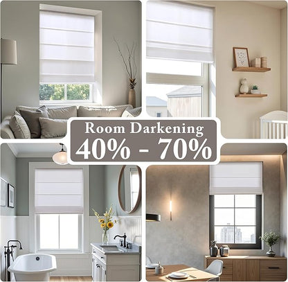 Madison Park Galen Matte White Cordless Roman Shades - Fabric Privacy Single Panel Darkening, Energy Efficient, Thermal Insulated Window Blind Treatment, for Home, Living Room Decor, 35" W x 64" H