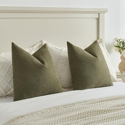 FUTEI Olive Green Decorative Throw Pillow Covers 22x22 Inch Set of 2,Soft Cozy Wheat Ear Striped Patterns Cushion Cases,Modern Home Decor for Couch Bed Living Room