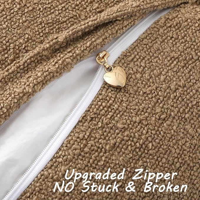 FUTEI Pack of 2 Khaki Decorative Throw Pillow Covers 24x24 Inch Soft Cozy Solid Boucle Textured European Cushion Case,Modern Home Decor for Couch Bed Living Room