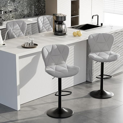 Bar Stools Set of 4,Adjustable Swivel Barstools, Faux Leather Bar Chairs,Upholstered Counter Height with High Backrest for Kitchen Island, Light Grey