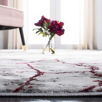 SAFAVIEH Craft Collection Area Rug - 4' Square, Grey & Wine, Modern Abstract Design, Non-Shedding & Easy Care, Ideal for High Traffic Areas in Living Room, Bedroom (CFT877S)