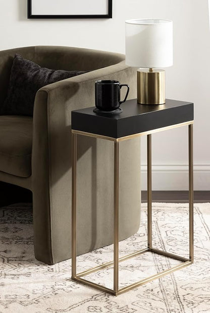 Kate and Laurel Karlsen Modern Wood and Metal Narrow Side Table, 16 x 8 x 24, Black and Antique Brass, Minimal Slim End Table for Use as Bedroom Nightstand or Accent Entryway or Living Room Decor